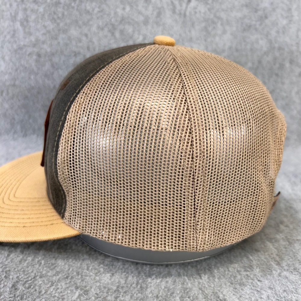 Hook Line & Sinker Leather Patch Mens Brown Tan Outdoor Cap Trucker Hat OSFM - Picture 4 of 11